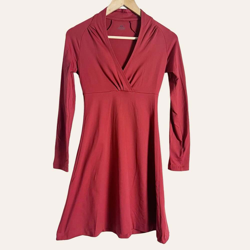 Patagonia Eva Luna Red V-Neck Long Sleeve Knee Length A-Line Dress Size XS